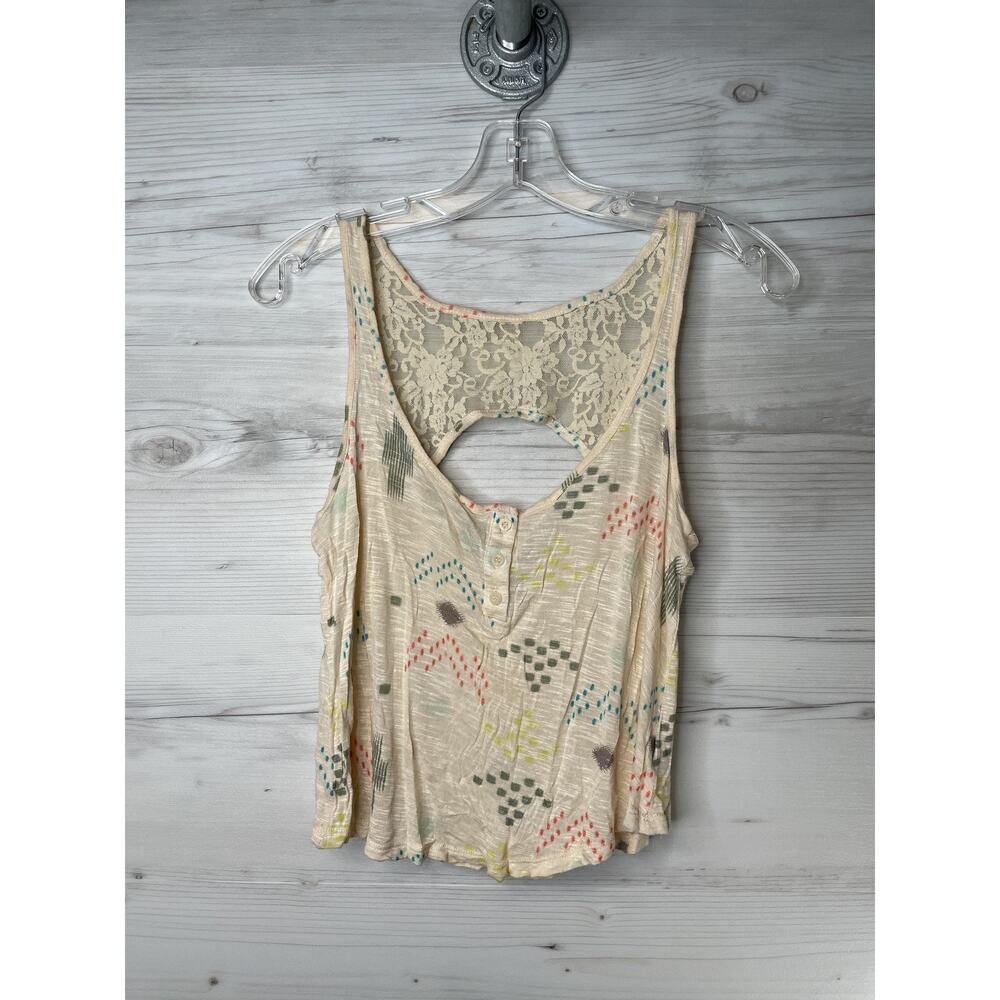 Kirra Tank Top Womens XS Cream Lace Back Button Front Sheer Boho Festival Summer